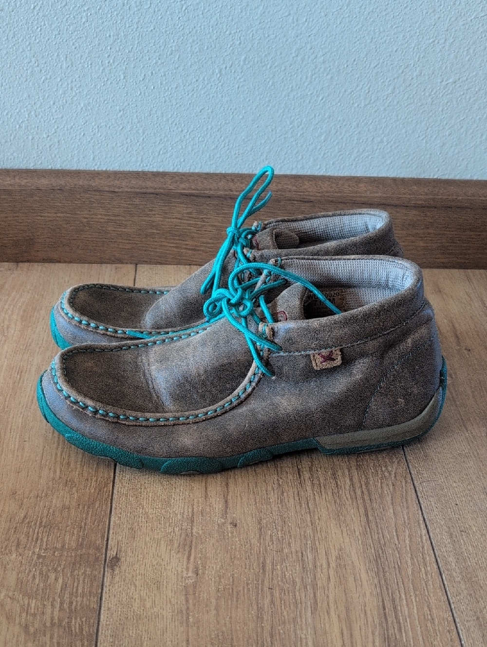 Twisted X Brown Suede Moccasins with Teal Accents
